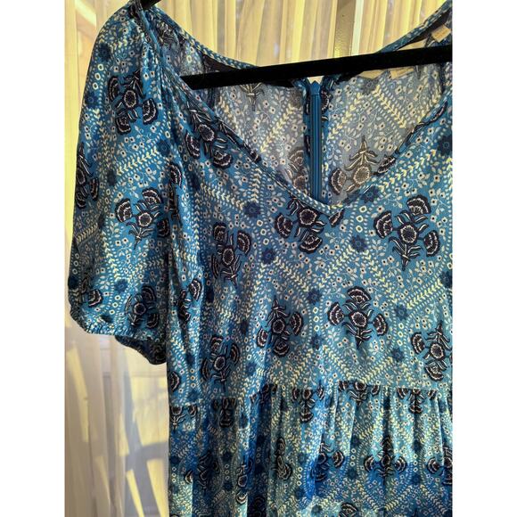 Boden V-neck Midi Dress Mosaic Blue Poppy Bloom Size UK14L US10L - Picture 7 of 11